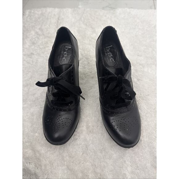 Boc ZANDI Sz 8 Black Leather Velvet Lace Up Ankle Booties Boots Block Heel Shoes - Picture 1 of 13